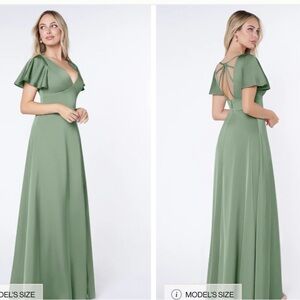 NWT Azazie Lani size 8 matcha green flutter sleeve bridesmaid dress prom formal